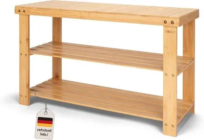 Image de Banc Schuhrekord - Meuble à chaussures avec assise - Rangement pour vestiaire - Large assise - 75 cm de large - Bambou