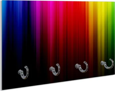 Produktbild von Wallario Schlüsselbrett aus Glas, Motiv: Bunte Regenbogenstreifen auf Schwarz, 30 x 20 cm mit 4 Haken