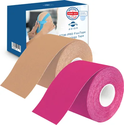 Produktbild von axion Kinesiologie-Tape 5cm x 5m - 2 Rollen - Wasserfestes Tape in beige & pink, Kinesiotape