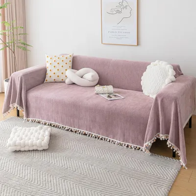 Obrázok produktu pre Mäkká ružová prikrývka na pohovku s frnčekmi - 230 x 300 cm