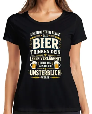 Zdjęcie produktu dla Koszulka damska "Bier Studie Leben Verlängert Unsterblich Lustig", czarna, rozmiar L