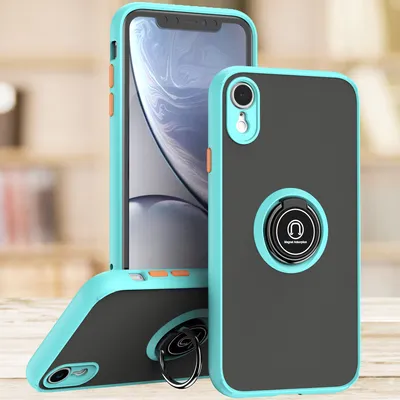 Produktbild von iPhone XR Hülle, Ring Halter Ständer Matte Transluzent TPU Rahmen Stoßfest Schutzhülle für iPhone XR Hellblau
