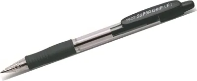A single black Pilot Super Grip pen is shown against a white background.