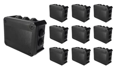 Immagine prodotto di 10 scatole ermetiche da incasso con pressacavi, coperchio avvitato, 150x115x65 mm, IP66, nero, EDO777830, EDO Technic