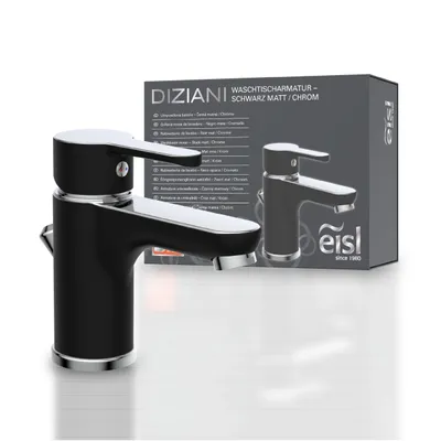 Immagine prodotto di eisl DIZIANI Miscelatore per lavabo con leva di comando, set di miscelatori per bagno con scarico Lavabo, cromo/nero opaco