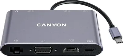 Produktbild von Canyon DS-14, USB 3.2 Gen 1 (3.1 Gen 1) Type-C, 100 W, 10,100,1000 Mbit/s, Grau, 4K Ultra HD, 60 Hz