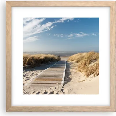 Produktbild von Gerahmtes Poster - Rahmen in heller Eiche - Strand Meer Fußgängerbrücke Ufer - 30x30 cm - Wand Bild - Wanddeko - Wandbilder - Wandposter - Bilderrahmen - Bilder - Kunstdruck - P2NAC30x30-2657
