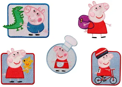 Produktbild von Peppa Wutz © Set 5 Stück Koch, Fahrrad - Aufnäher, Bügelbild, Aufbügler, Applikationen, Patches, Flicken, Zum Aufbügeln