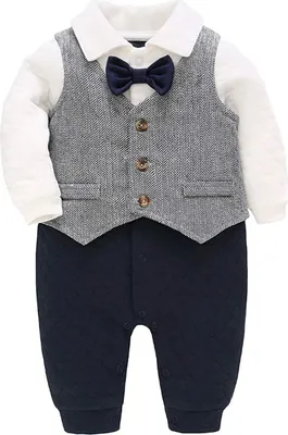 Obrázok produktu pre Detajský overal pre chlapca, vhodný na krst, svadbu alebo iné príležitosti, dlhý rukáv, sivá farba, veľkosť 6-9 mesiacov (73)