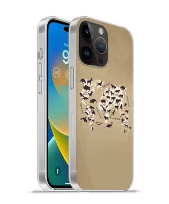 Produktbild von MuchoWow® Handyhülle Schutzhülle Hülle für Apple iPhone 14 Pro - Softcase Weltkarte - Tiere - Braun Silikon Softcase Handy Hülle - Umschlag