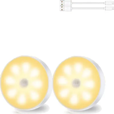 Produktbild von 2 Stück Nachtlicht mit Bewegungsmelder, 8 LEDs USB-Akku-Nachtlicht Ohne Bohren mit 3 Modi On/Auto/Off, warmweißes Licht geeignet