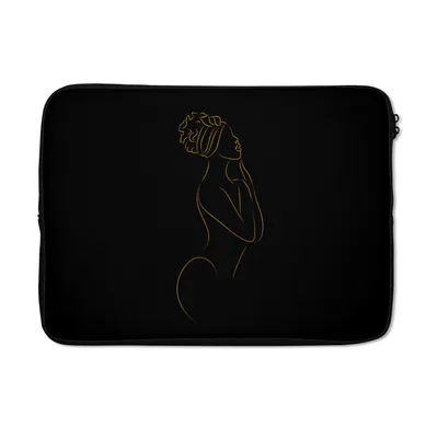 Produktbild von MuchoWow® Laptop Hülle 14 ZollFrau - Schwarz und Gold - Strichzeichnung Laptoptasche - Laptoptasche - Stoßsicher - Schutzhaube