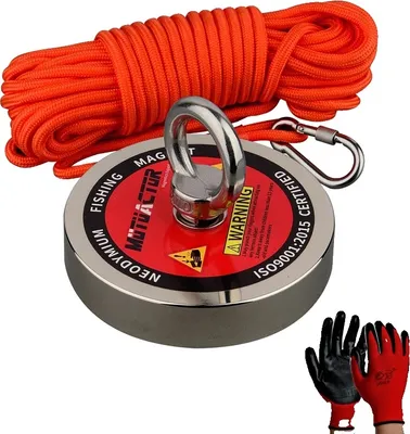 Obrázok produktu pre Záchranný rybársky magnet, ťažná sila 1100 LBS, 15 m lano, červený