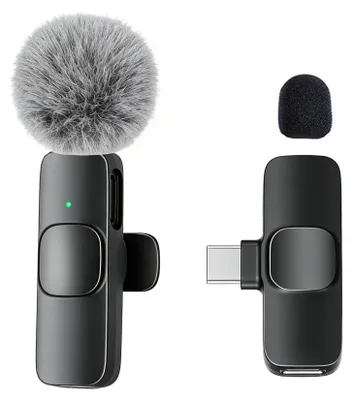 Produktbild von Kabelloses Lavalier-Mikrofon mit USB-C für Smartphone, Computer und Tablet, Plug & Play - Schwarz 1
