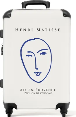 Produktbild von NoBoringSuitcases.com® Großer Koffer - Kunst - Matisse - Strichzeichnung - Gesicht - Blau - Kombinationsschloss TSA - Hartschalen Trolley 4 Rollen - 72 liter - Reisekoffer - 66 cmKoffer Mittelgroß 67x43x25 cm, 72L,