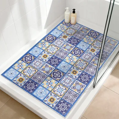 Obrázek produktu pro Protiskuzová podložka pod sprchu, rozměry 80x120 cm, vyrobená z PVC, s odtokovými otvory, rychle schnoucí, obdélníkového tvaru