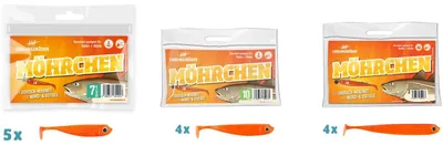 Produktbild von 13 Lieblingsköder Möhrchen Gummifische (4x12,5cm, 4x10cm & 5x7,5cm)