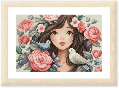Produktbild von Stickset Kreuzstich Bild "ZE DOOK IN DE ROZEN". Handwerksset für Wanddekoration, 43 x 29 cm. Stickerei mit Zählmustern, DIY-Set. Modernes Kreuzstich-Set, Geschenkidee für Erwachsene, zum Selbermachen