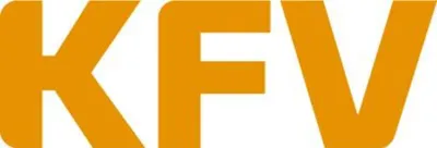 The image displays the letters KFV in a large, bold, orange font on a white background.