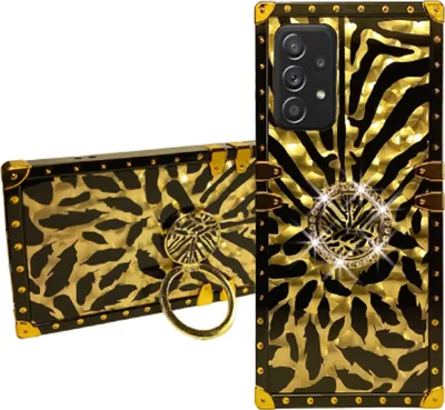 Produktbild von 3D FEDER TPU HÜLLE für Samsung Galaxy A52 A52S 5G Handyhülle mit Ring Strass Cover schwarz gold Case