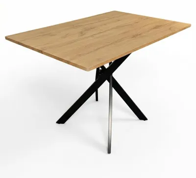 Produktbild von Esstisch Jeanne | 110 x 70 cm | Holz-Optik mit gerader Kante in Eiche | Gekreuzte Eisenbeine Metall Schwarz | 18 mm Tischplatte | Esszimmertisch für Esszimmer & Küche