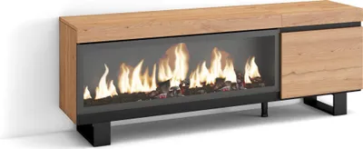 Produktbild von TV-Schrank, Lowboard, 158x35x57cm, Für TV-Geräte bis zu 65", Elektrokamin XXL, Industriedesign, Eiche