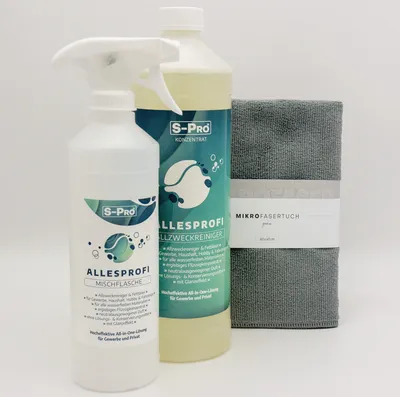 Produktbild von S-Pro AllesProfi Allzweckreiniger Konzentrat 1 x 1 Liter inkl. Mischflasche und Mikrofasertuch