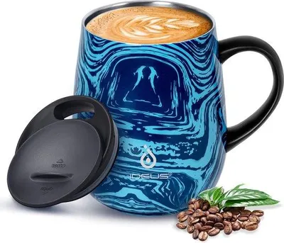 Obrázok produktu pre Dvojstenný oceľový pohár na kávu a čaj 470 ml – modrý