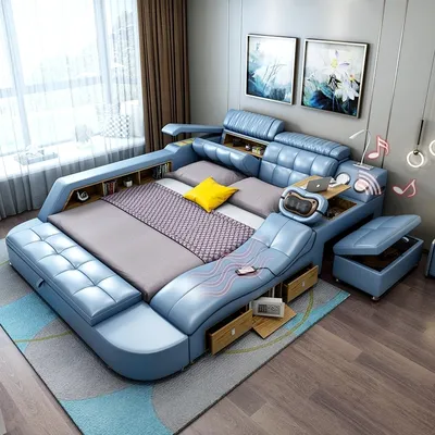 Immagine prodotto di Design Bett XXL Grande, in pelle, imbottita, 180x200, multifunzionale, con scaffali integrati