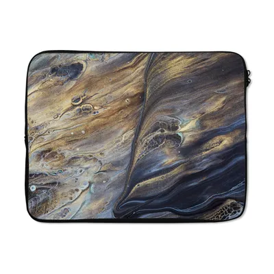 Produktbild von MuchoWow® Laptop Hülle 17 Zoll Laptoptasche Marmor - Gold - Aquarell - Textur - Marmoroptik - Zipper - Schutzabdeckung - Reisen zubehör