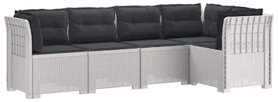 Zdjęcie produktu dla VidaXL: Sofa ogrodowa na 5 osób z poduszkami, imitacja rattanu, kolor biały