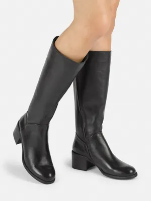Produktbild von Hohe schwarze Lederstiefel mit Reißverschluss und niedrigem Absatz