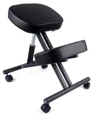 Produktbild von Ergonomischer Kniestuhl mit Rückenlehne, 4 Rädern und Kniestütze, höhenverstellbar, bis 100 kg belastbar, Schwarz 70 * 46 * 50-60 cm
