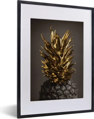 Produktbild von MuchoWow® Gerahmtes Poster Obst - Ananas - Gold 30x40 cm - Poster mit Schwarzem Bilderrahmen Wandposter Rahmen Foto Bilder - Wandposter Schlafzimmer
