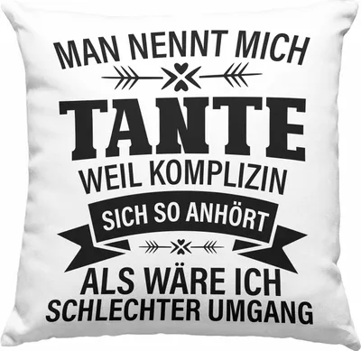 Produktbild von Trendation - Tante Geschenk Deko-Kissen mit Füllung 40x40 Lustiger Spruch Komplizin Schlechter Umgang Geschenkidee für Beste Tante (Grau)