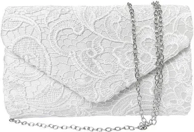 Produktbild von Kanten Tas, multifunktioneller Clutch, Schmucktasche, Koffer, abnehmbare Schultertasche, Blumenkanten Tas, für Abendessen, Empfang (weiß)