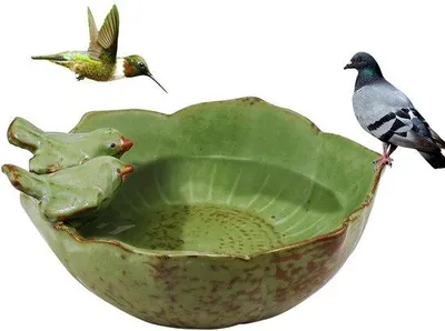 Produktbild von Keramische Vogelbadbak für Wildvögel, freistehend, Steindekoration, grün