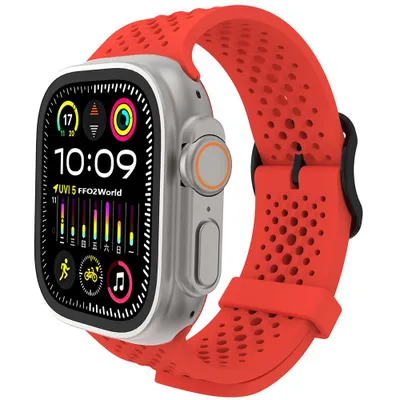 Produktbild von FFO2World Silikonarmband – Für Apple Watch 42/41/40/38 mm (Serie 11/10/9/8/7/6/5/4/3/2/1/SE) – Atmungsaktiv – Rot