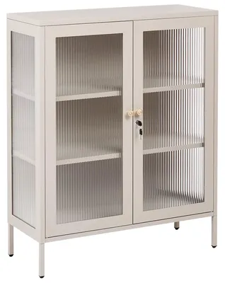Zdjęcie produktu dla BELIANI Szafka dwudrzwiowa beżowa stalowa 80 x 35 x 110 cm z półkami fronty i boki styl industrialny witryna szklane