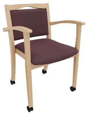 Produktbild von Seniorenstuhl Alexander auf Rollen – Komfortabler Pflegestuhl mit Armlehnen und Rollen – Massivholzstuhl stabil und pflegeleicht.Stoffbezug:Stoff Kariba Bordeaux,Sitzhöhe:58,5cm