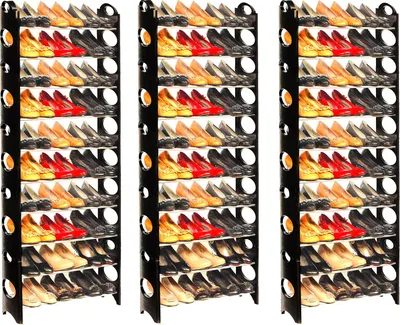 Produktbild von Grafner® 3er Set Schuhregal auf 10 Ebenen für 30 Paar Schuhe Schuhständer individuell aufstellbar