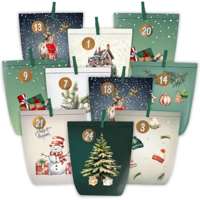 Adventskalender zum Befüllen, 24 Papiertüten mit Zahlenaufklebern