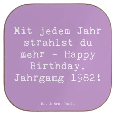 Produktbild von Mr. & Mrs. Panda Untersetzer für Gläser Spruch 1982 Geburtstag Glanz - Lavendeltraum - Geschenk, Alter, gläseruntersetzer, Geburtstagsspruch, Alles gut zum, Coaster