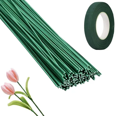 Produktbild von Metallhandgriff für Kunstblumen, 30 cm, dunkelgrüner Blumendraht, biegsam