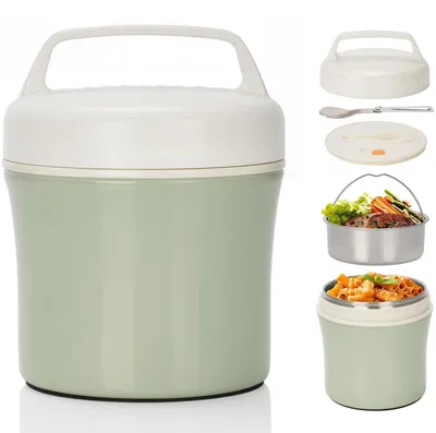 Image de Contenant isotherme pour aliments de 1,2 litre, en acier inoxydable, avec cuillère, étanche, pour enfants et adultes