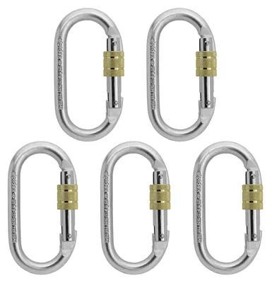 Productafbeelding van Set van 5 stalen karabiners met schroefsluiting - 25 kN, ideaal voor klimmen en veiligheid
