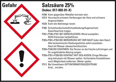 Produktbild von Dreifke® Aufkleber I GHS-Etikett Salzsäure 25%, GefStoffV/GHS/CLP, Folie, 105...
