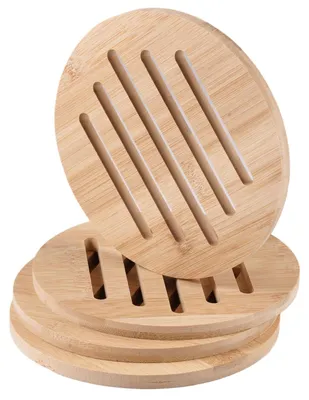 4 Bambus Untersetzer, 15 cm, rund, für Töpfe und Schüsseln