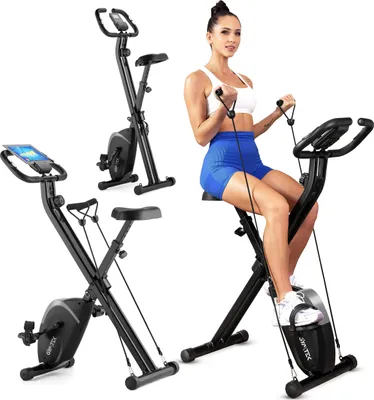 Image de Gymtek® Vélo d'appartement magnétique pliable pour la maison - jusqu'à 120kg - 8 niveaux de résistance, masse d'inertie de 5kg - écran LCD - pour Home Gym Fitness