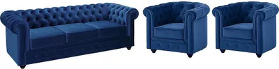 Produktbild von Couchgarnitur 3+1+1 - Samt - Dunkelblau - CHESTERFIELD